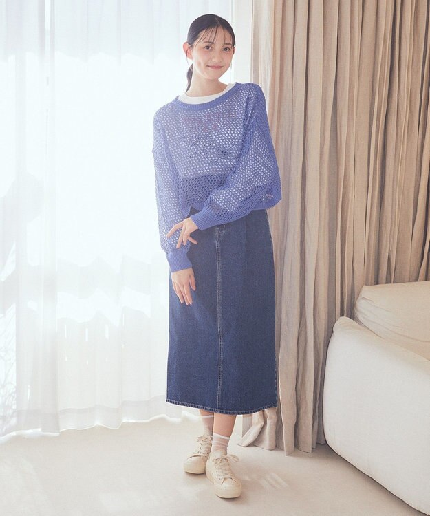 earth music&ecology スパンコールメッシュニットプルオーバー Light Blue