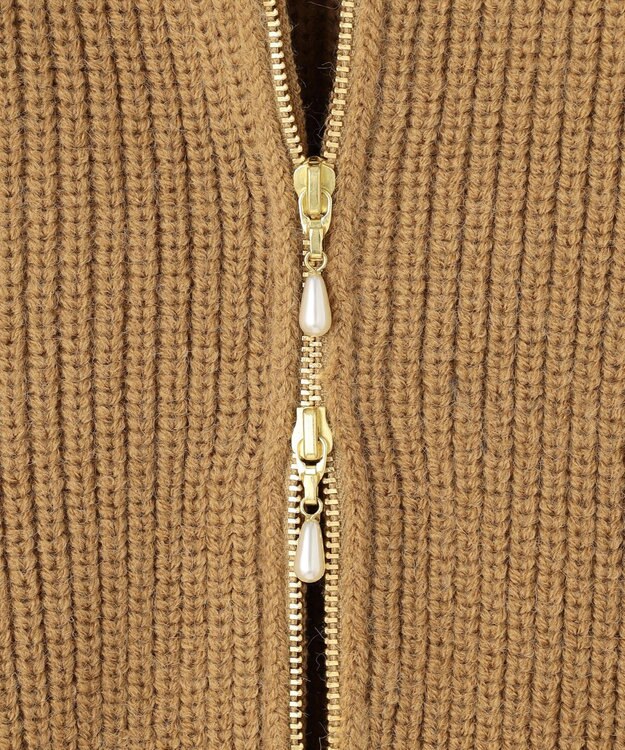 Feroux 【洗える・古畑星夏さん着用】フルジップ ニット キャメル系