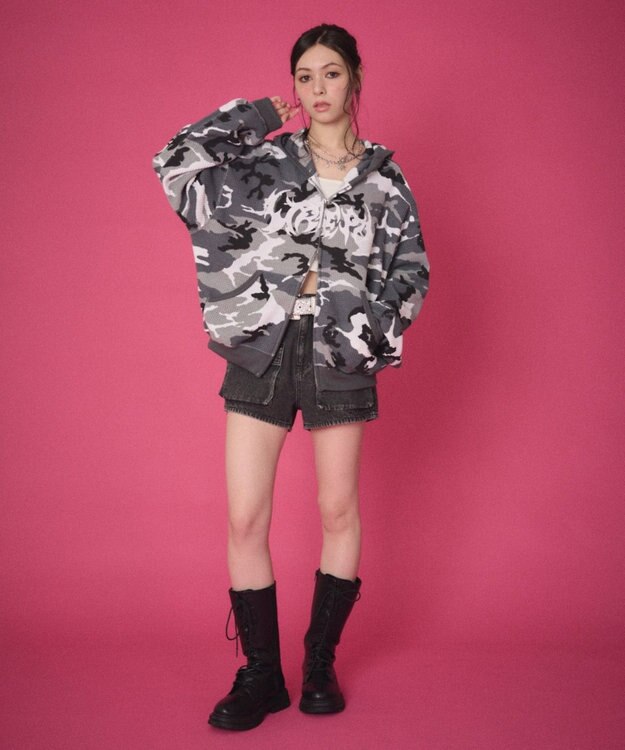 WEGO 【ユニセックス着用ITEM】ワッフルグラフィックカットZIPパーカー 柄1