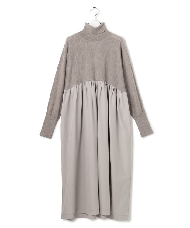 23区 L 【洗える】ギャザーコンビ ニットワンピース ベージュ系