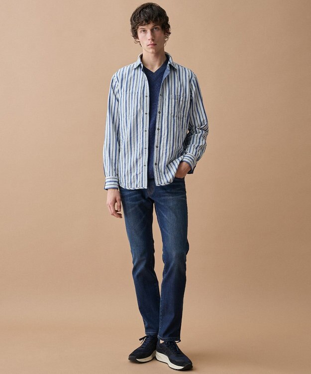 JOSEPH ABBOUD 【キングサイズ・上質な肌触りと美しい光沢感 】ブロックリンクス 長袖Ｔシャツ　26SSモデル ダルブルー系