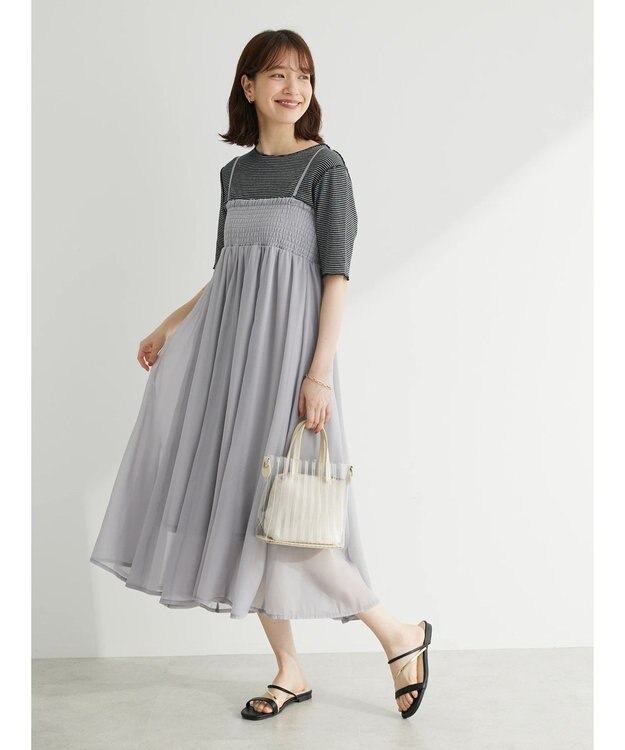 Green Parks ・ＥＬＥＮＣＡＲＥ　ＤＵＥ　ラメシフォンキャミワンピース Light Gray