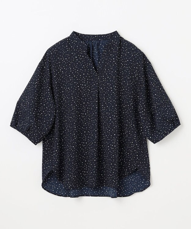 ANY L ドルマンスキッパードットブラウス ネイビー系
