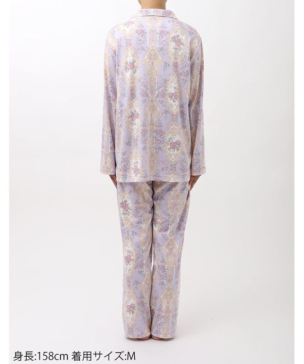 WACOAL ワコール_リラックス＆スリープ パジャマ 長袖 長ズボン 綿100％(本体) スムース素材 ハドンホール 上下セット 前開き ミントン NDV140 /ワコール パープル