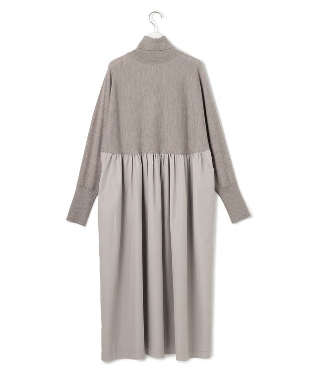 23区 L 【洗える】ギャザーコンビ ニットワンピース ベージュ系