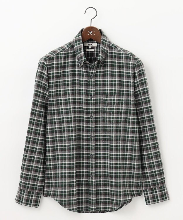 JOSEPH ABBOUD 【オーガニックコットン】スモールチェック フランネルシャツ カーキ系3