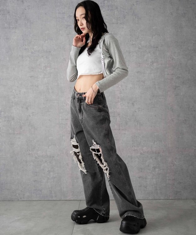 WEGO ヴィンテージウォッシュダメージデニムパンツ ブラックその他