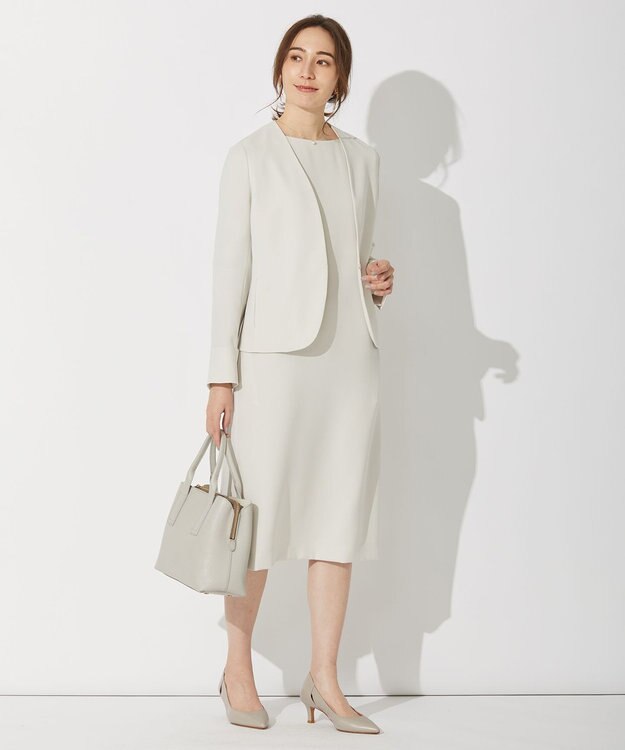 自由区 【セットアップ可】ダブルクロス ノーカラージャケット ベージュ系