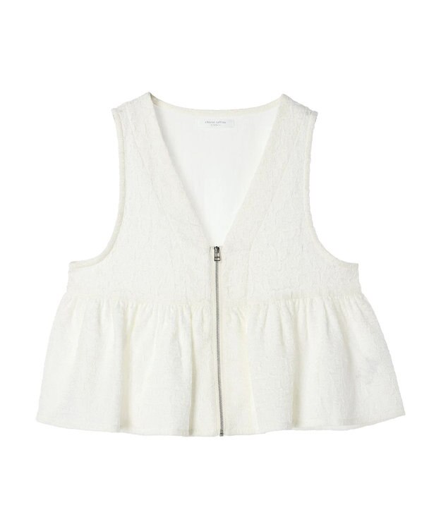 Green Parks ジャガードペプラムＺｉｐベスト Ecru