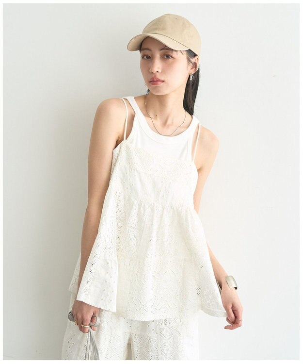 earth music&ecology 【セットアップ対応】【WEB・一部店舗限定】パッチワークレースキャミソール Off White
