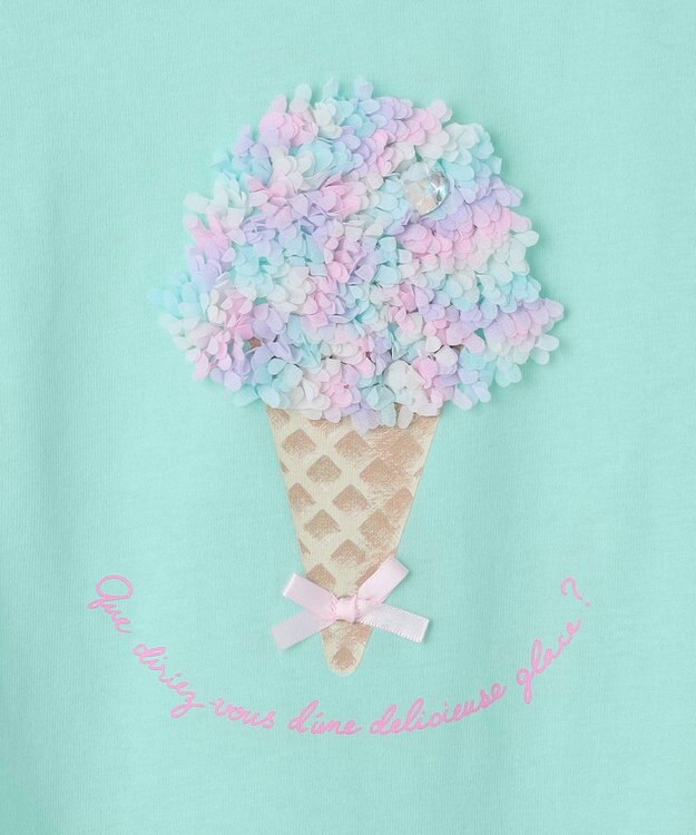 ANY KIDS 【綿100%】ひんやり フリル袖 もしゃもしゃTシャツ ミント×アイス