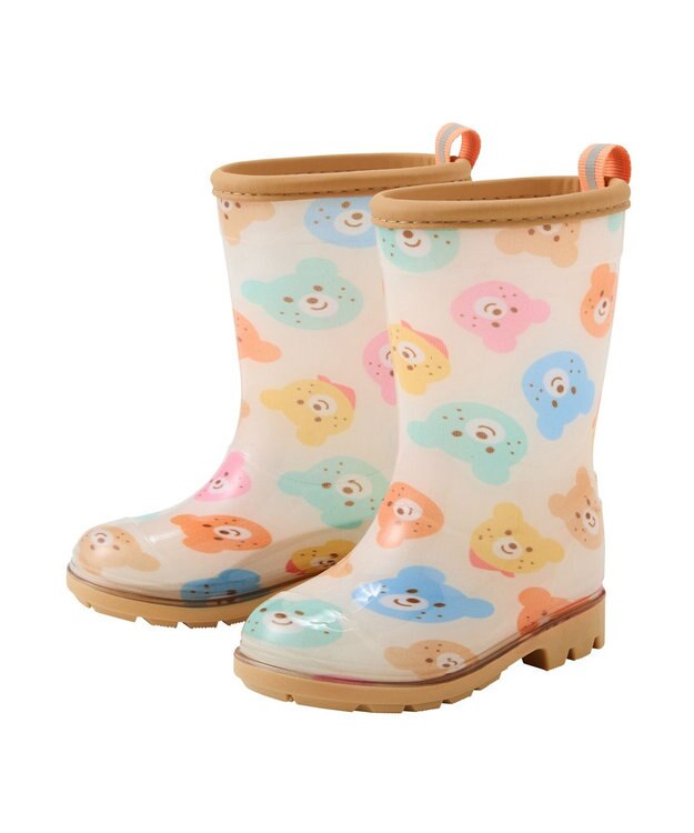 MIKI HOUSE HOT BISCUITS 【13-18cm】 カラフルビーンズ 総柄レインブーツ ベージュ