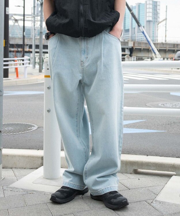WEGO 【ユニセックス着用ITEM/SMLサイズ展開】ルーズテーパードデニムパンツ デニム淡色