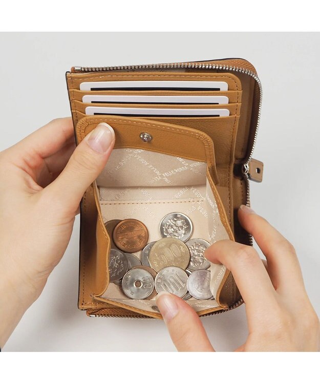 PELLE BORSA メッシュL字ファスナーミニ財布 Chrono Weave クロノウィーブ 5842 キャメル
