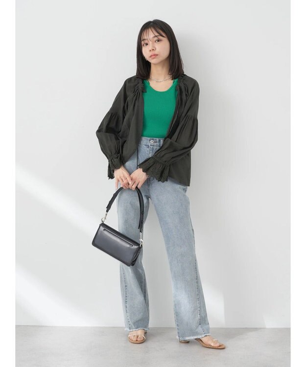 earth music&ecology ギャザーショートブラウス Black