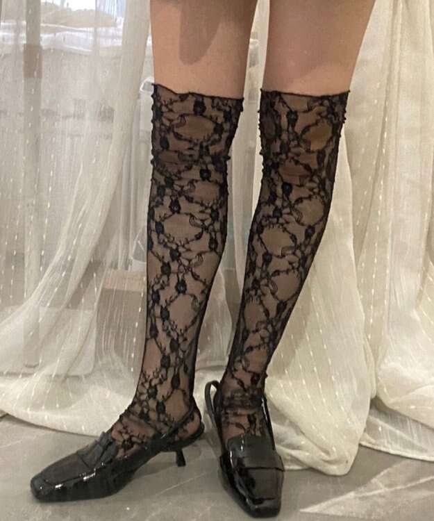 WEGO 総レースハイソックス ブラック