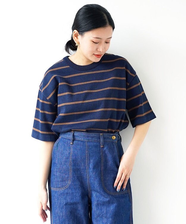 WHITE MAILS 【UNISEX】PAPER YARN BORDER KINT PULLOVER T-シャツ コン