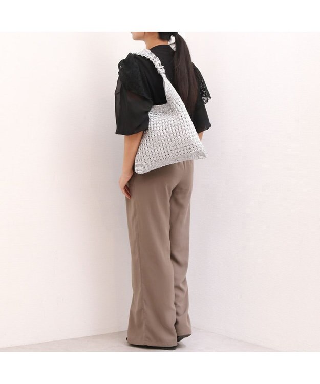 UNBILLION カシュカシュ cachecache / メタリックコードフリルハンドルトート シルバー