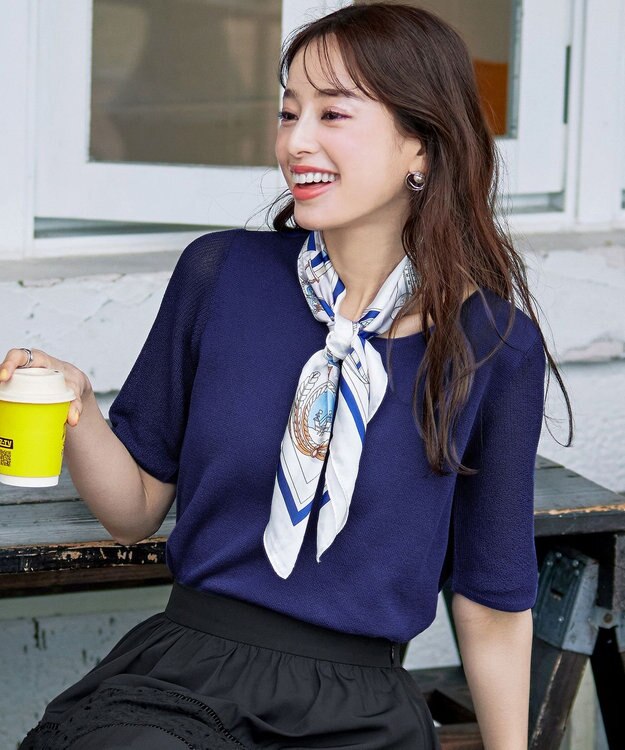 Tiaclasse 【洗える】シアースリーブニットトップス ブルー