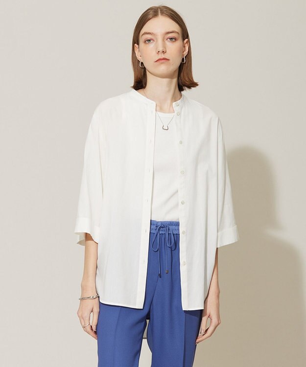 ICB 【洗える】コットンモダールローン バンドカラーシャツ オフホワイト系