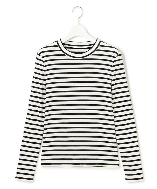 23区 L 【洗える】オーガニックコットンリブ クルーネック カットソー ブラックボーダー