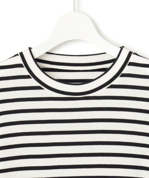23区 L 【洗える】オーガニックコットンリブ クルーネック カットソー ブラックボーダー