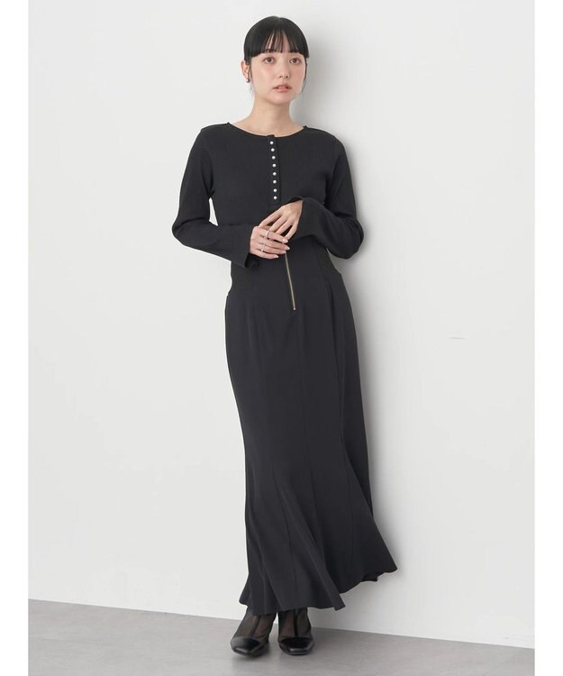 earth music&ecology パールヘンリーリブプルオーバー Black