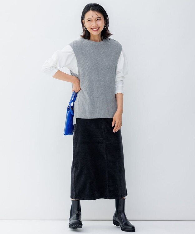 23区 S 【洗える】23区DENIM ベルベットストレッチ Aライン スカート スレート