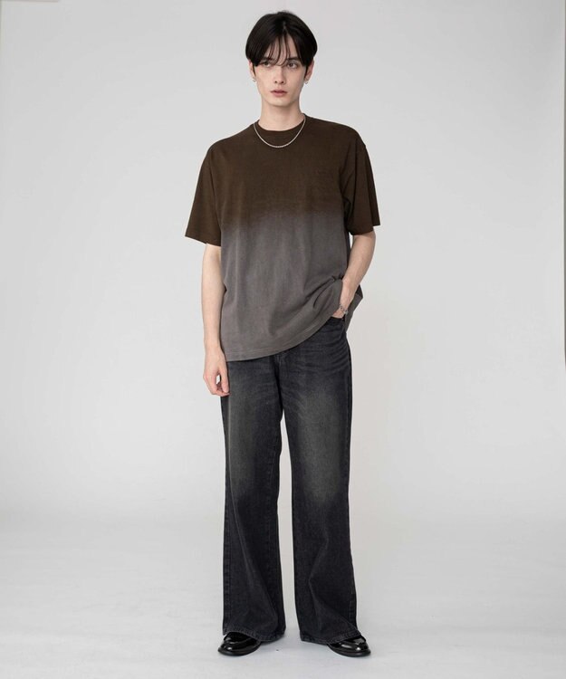 WEGO 【ユニセックス着用ITEM/MLサイズ展開】グラデーションワンポイントT（SS） ブラウンその他