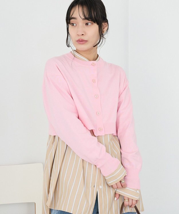 CRAFT STANDARD BOUTIQUE 選べる丈/クルーネックカーディガン Pink