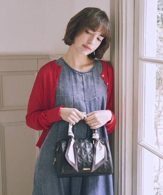 Maison de FLEUR スカーフ付きリボンキルティング2Wayボストン Black