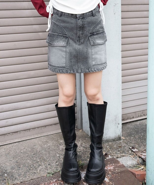 WEGO ヴィンテージウォッシュカーゴミニスカート デニムブラックソノタ