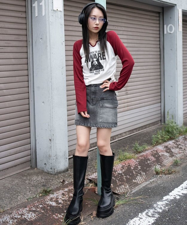 WEGO ヴィンテージウォッシュカーゴミニスカート デニムブラックソノタ