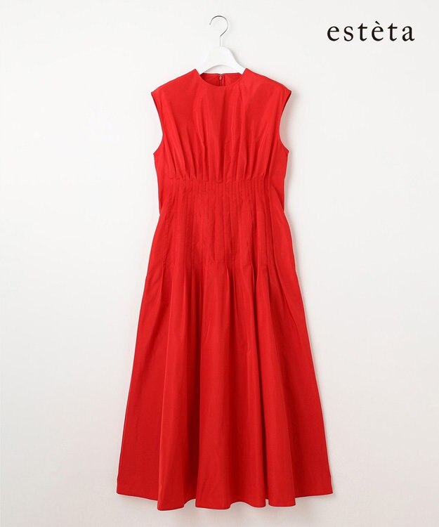 23区 L 【エステータ】シャイニータフタ ピンタック ワンピース レッド系