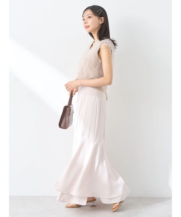 earth music&ecology サイドリブ切替バックレースアップスカート Ivory