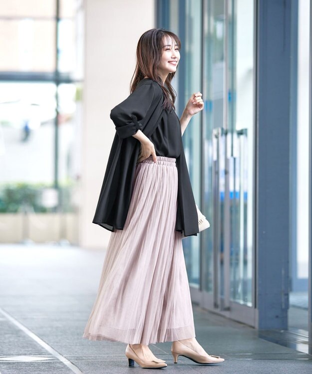 Tiaclasse 【洗える】シフォンフレアスリーブブラウス ブラック