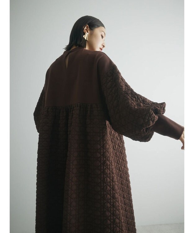 Green Parks armonia．異素材切替ワンピース Brown