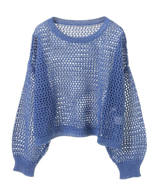 earth music&ecology スパンコールメッシュニットプルオーバー Light Blue