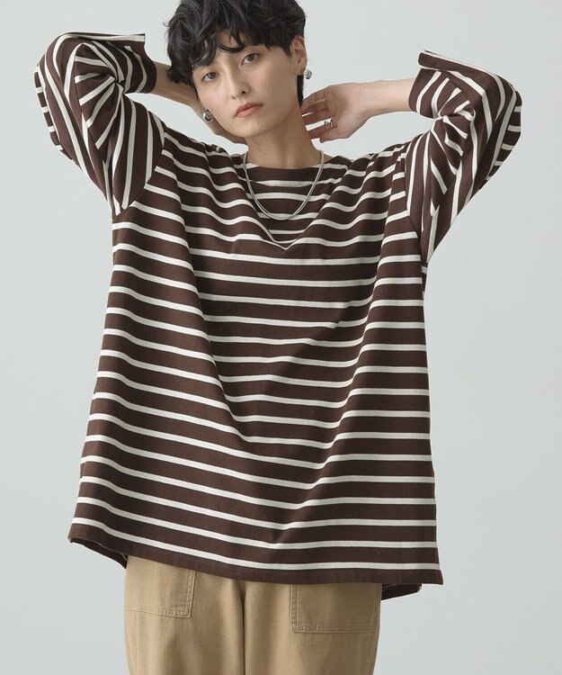 AMERICAN HOLIC ボーダーカットＢＩＧプルオーバー Brown