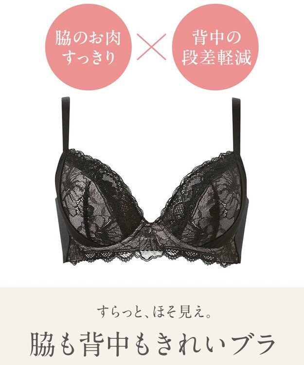 Wing ブラジャー 背中の段差を軽減 脇高設計 パーソナライズ設計 【脇も背中もきれいブラ】 Gカップまで対応 大きいサイズ KB2723 ウイング／ワコール ブラック