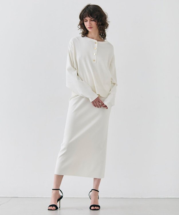 BEIGE， 【洗える】LAURA / クルーネックボタンニットトップス Ecru