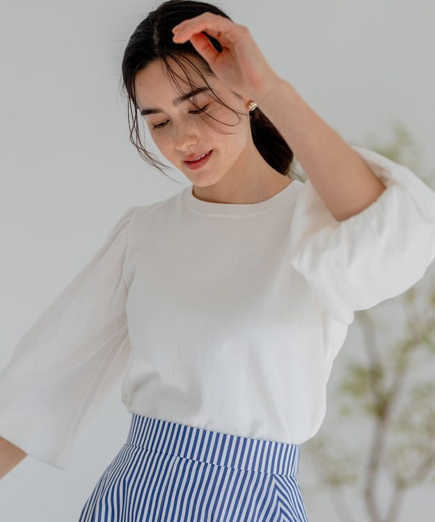 組曲 【アンサンブル対応】ハイゲージ 袖ギャザーニット アイボリー系