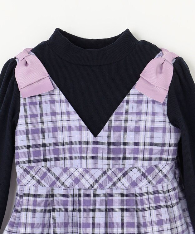 ANY KIDS ドッキングチェックワンピース ラベンダー