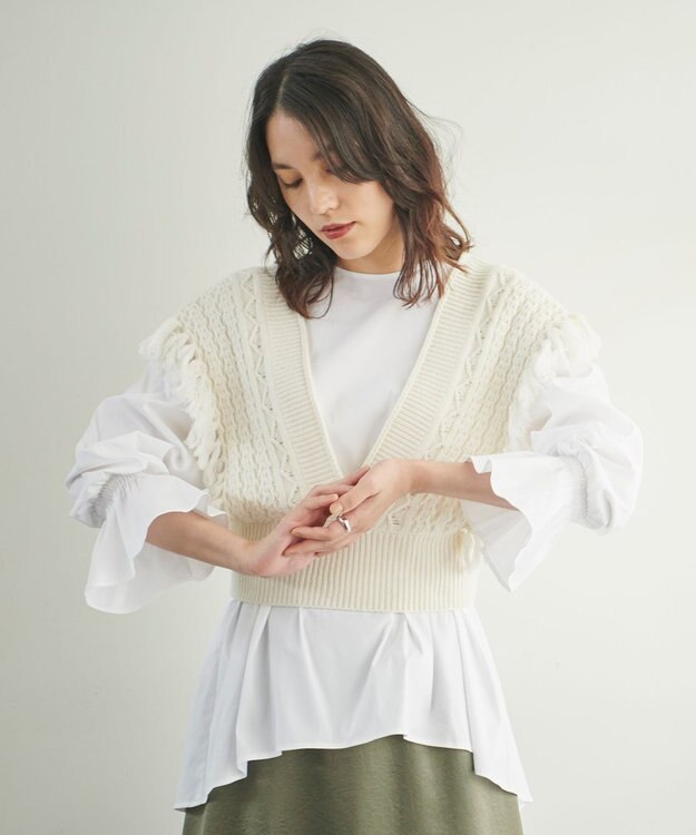 #Newans 【洗える】カシミヤブレンドバルキーデザインニットベスト ホワイト系