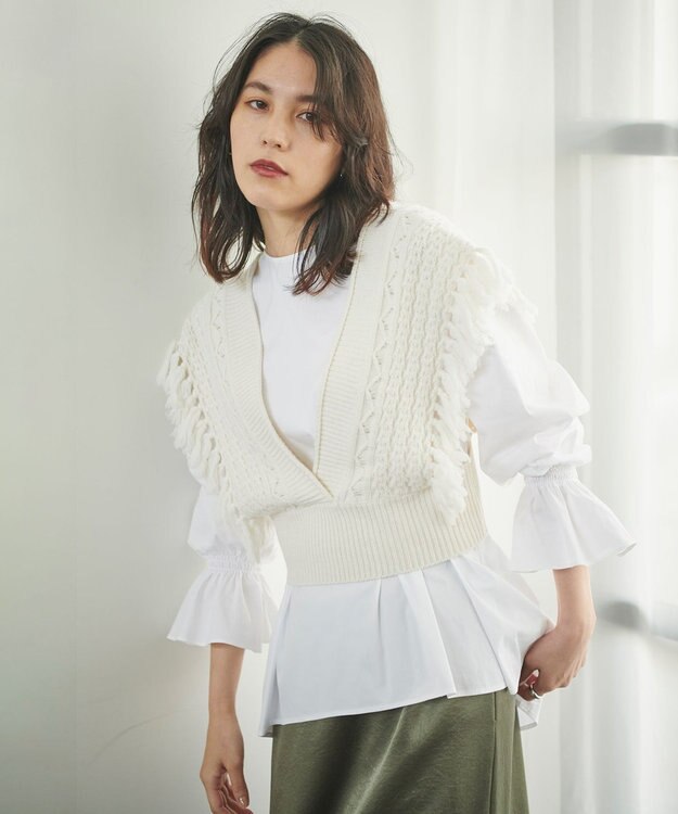 #Newans 【洗える】カシミヤブレンドバルキーデザインニットベスト ホワイト系