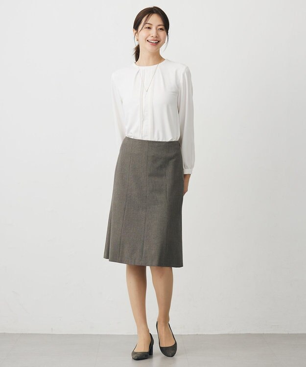 J.PRESS LADIES L 【洗える】T/Rアルガンシルク フレア スカート ブラウン系