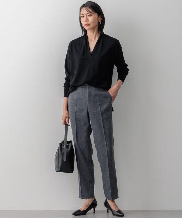 23区 【洗える】ウールテンジク Vネック ニット ブラック系