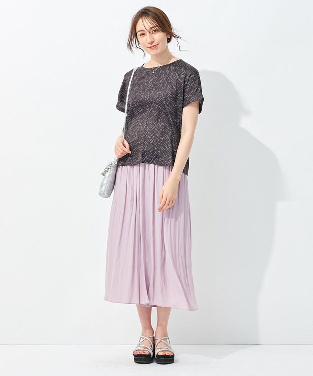 自由区 【セットアップ可/洗える】ブライトサテンライト ジャージーコンビ カットソー ブラック系5