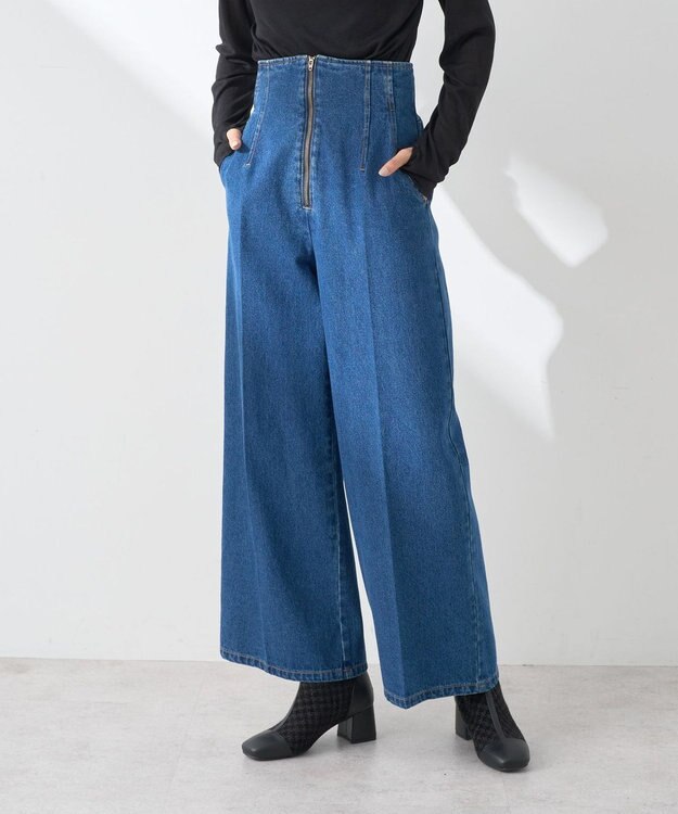 earth music&ecology フロントジップデニムパンツ Medium Indigo