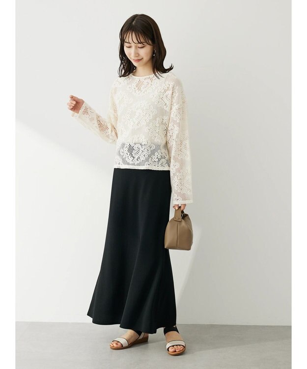 Green Parks カットジョーゼット裾フレアスカート Black